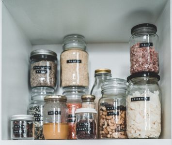 Cupboard of jars of ingredients